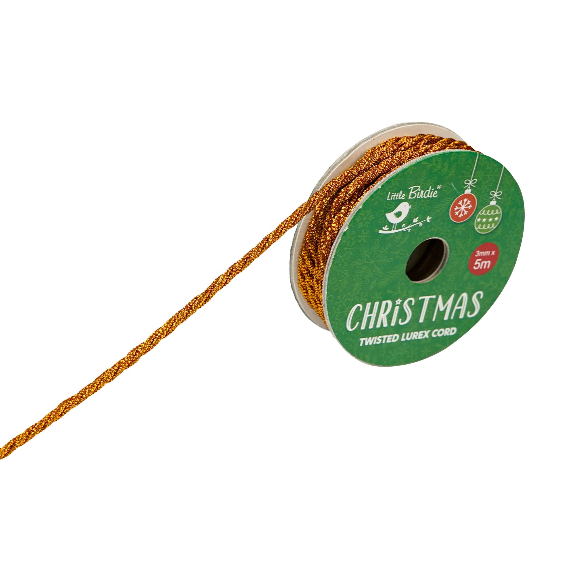Christmas Twisted Lurex Cord 3ply - Red, 5mm, 5mtr, Roll