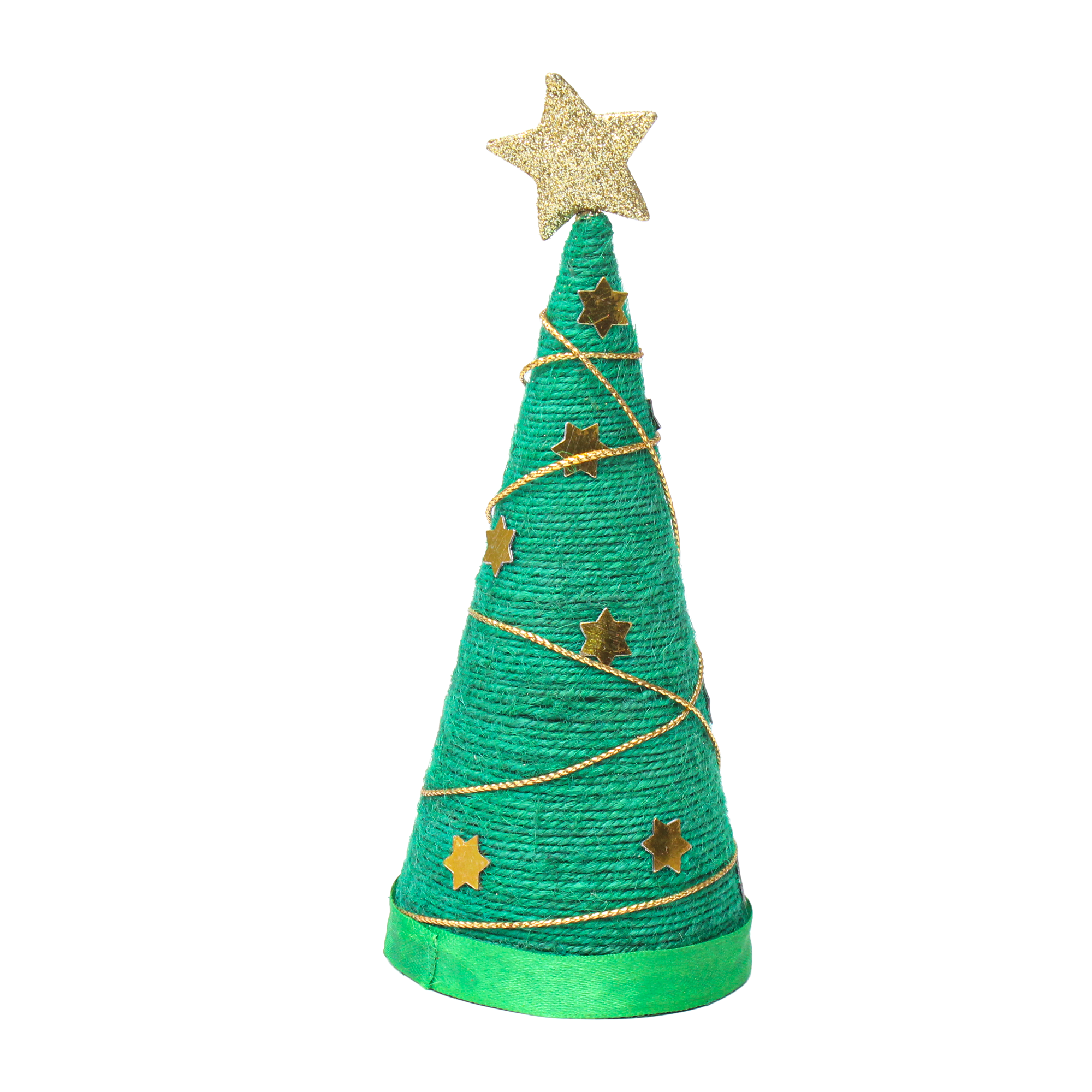 Handmade Conical Christmas Tree - Jute, Green, H8 X W3 inch, 1Pc