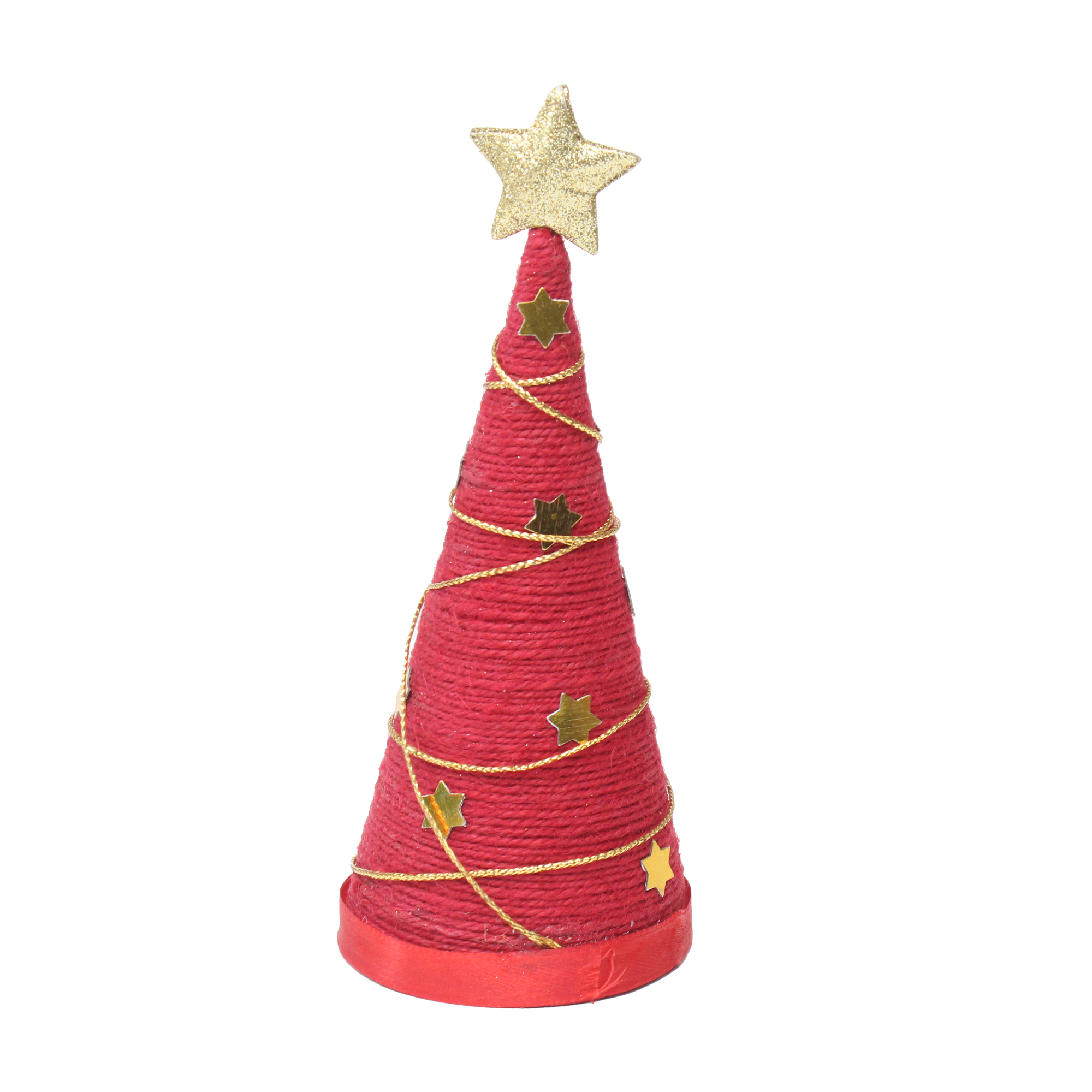 Handmade Conical Christmas Tree - Jute, Red, H8 X W3 inch, 1Pc