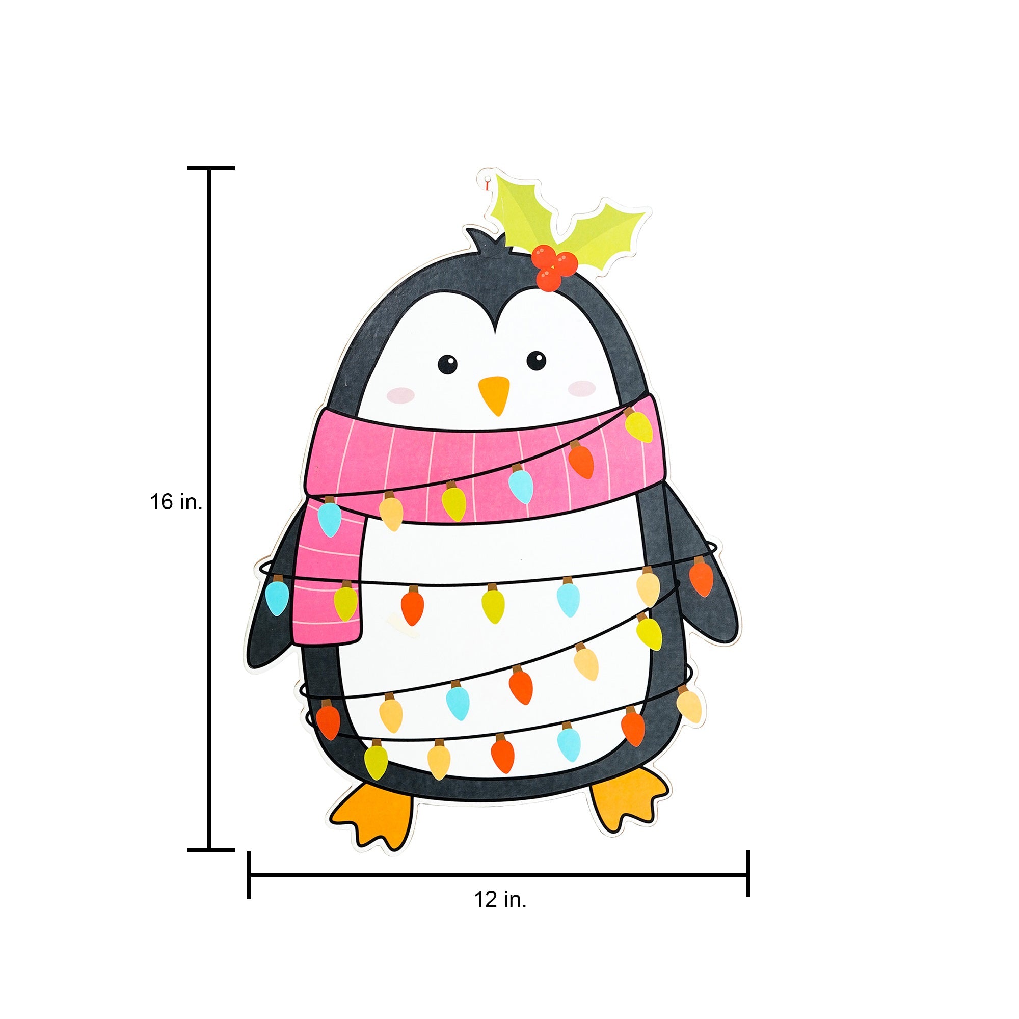 Foil Printed MDF Christmas Wall Hanging Decor - Festive Penguin, W12 x H16 x D0.07inches, 1pc