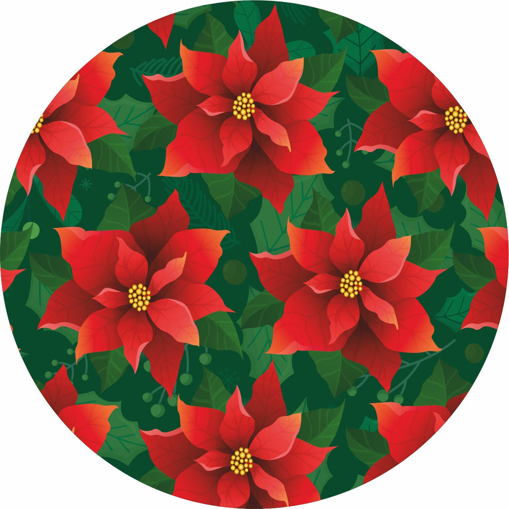 Foil Printed Christmas Coaster - 4inch dia, Festive Poinsettia, 12pc
