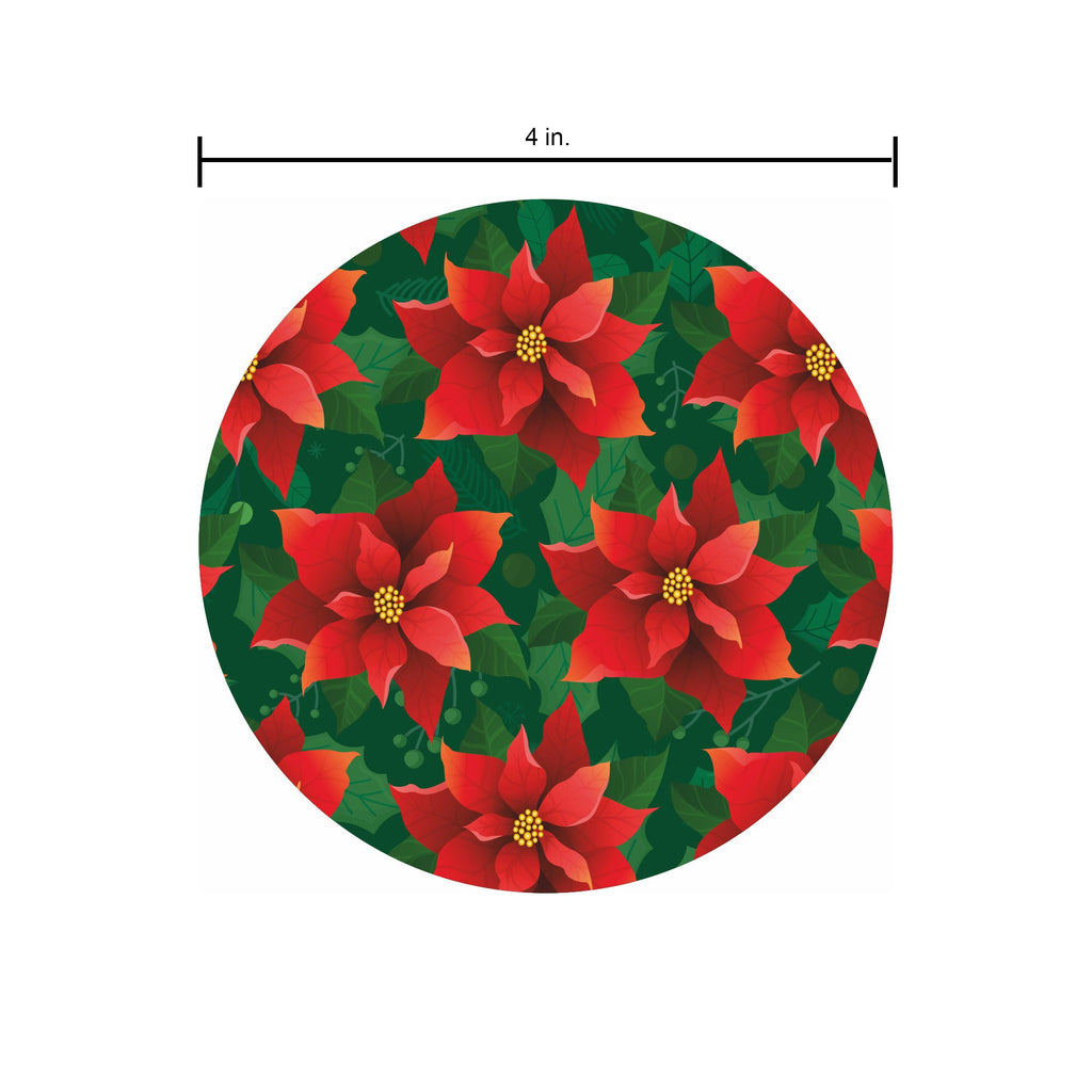 Foil Printed Christmas Coaster - 4inch dia, Festive Poinsettia, 12pc