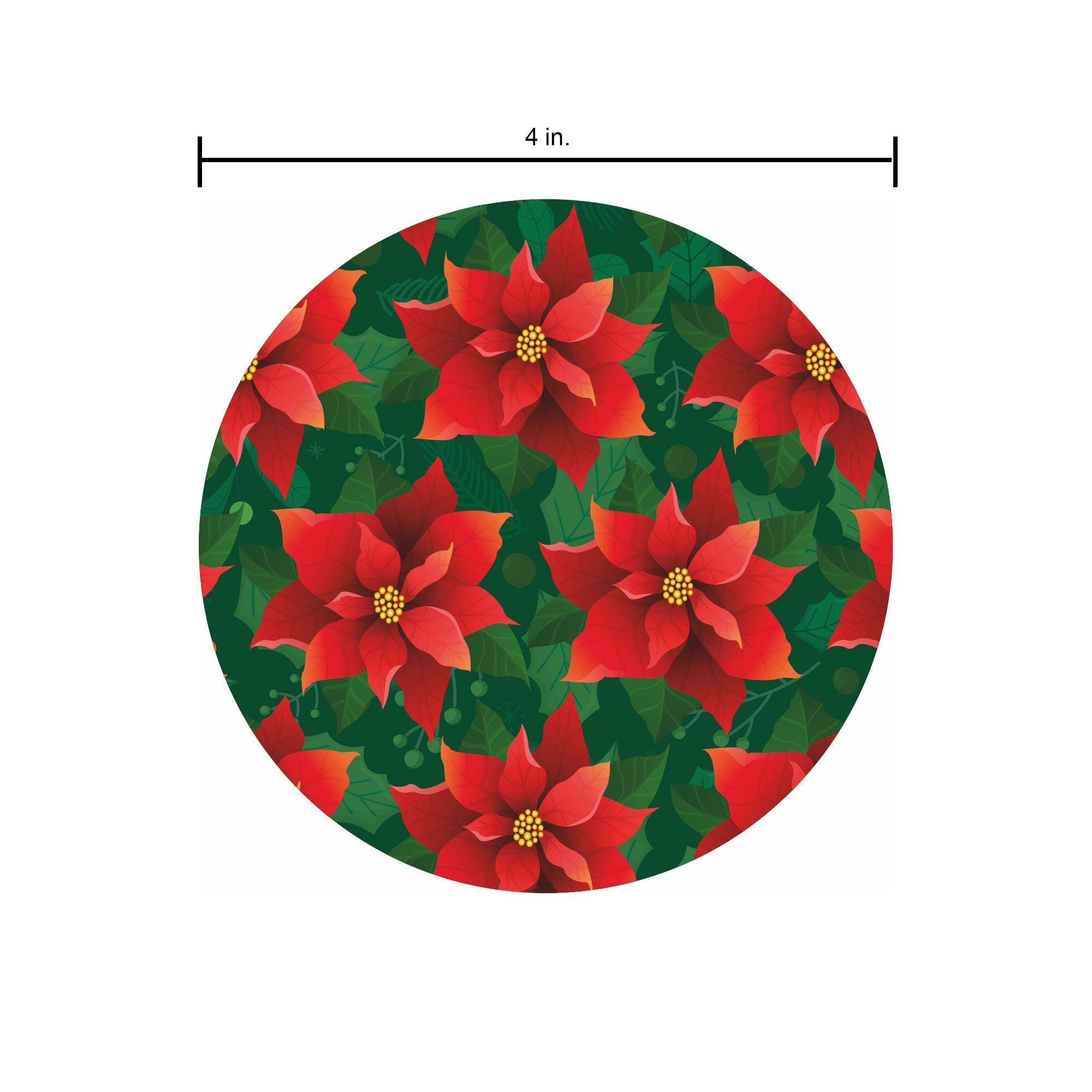 Foil Printed Christmas Coaster - 4inch dia, Festive Poinsettia, 12pc