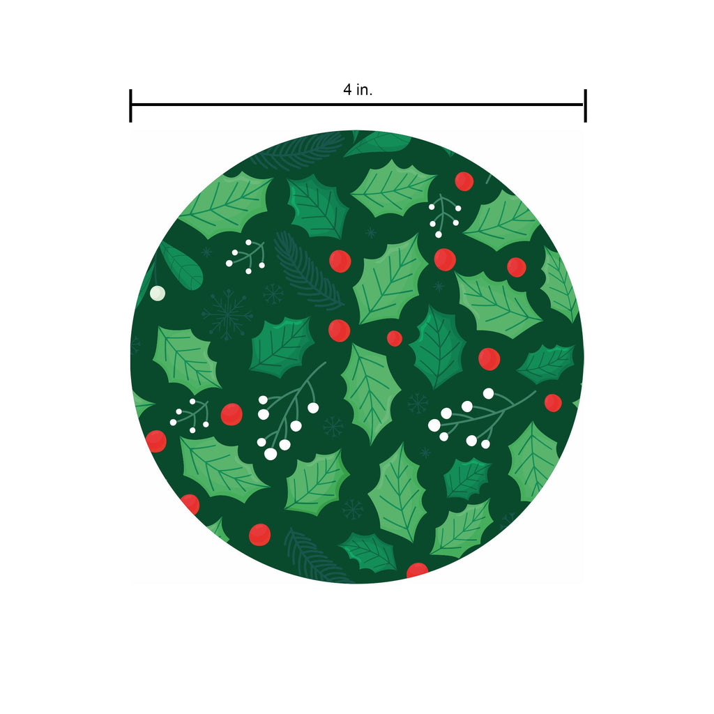 Foil Printed Christmas Coaster - 4inch dia, Holly Berries, 12pc