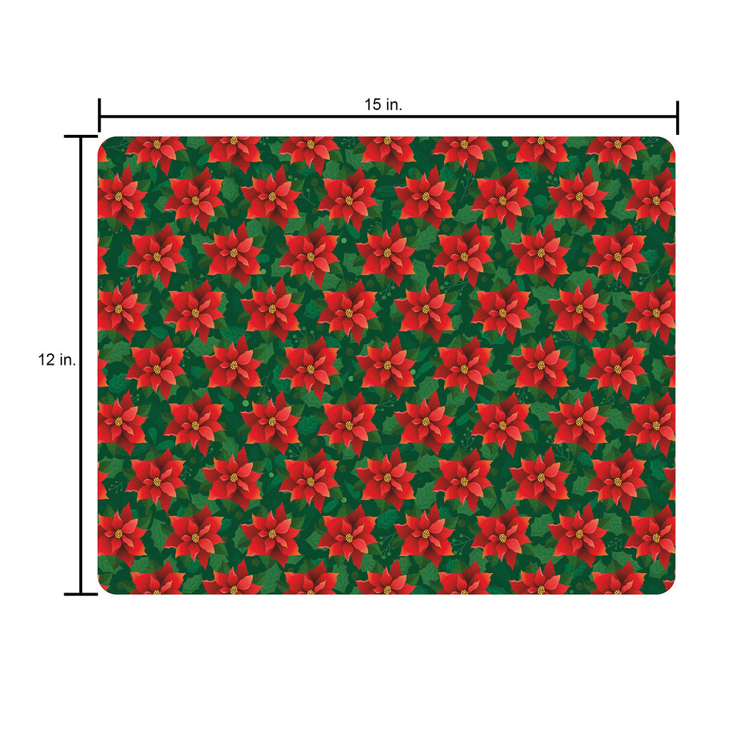Foil Printed Christmas Placemat & Coaster Set - W12 x H15 inches,W4 x H4 inches, Poinsettia, 6pc