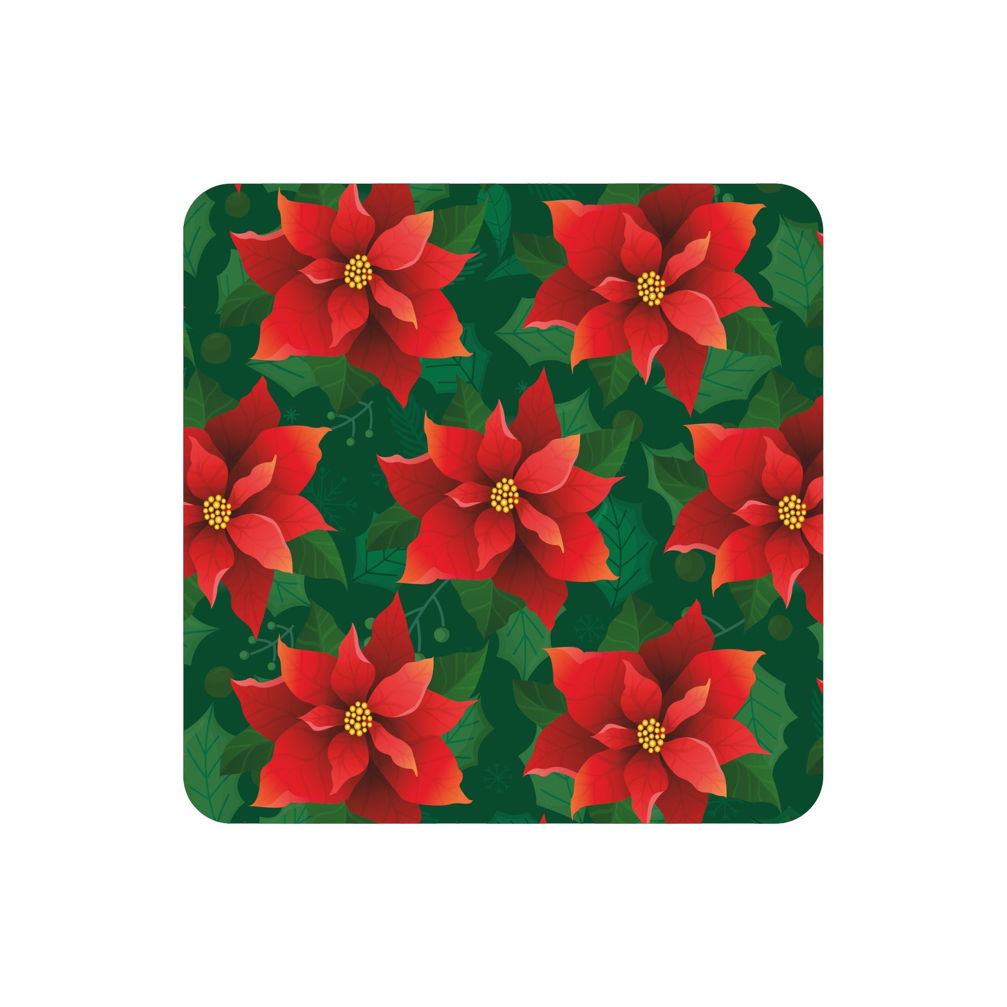 Foil Printed Christmas Placemat & Coaster Set - W12 x H15 inches,W4 x H4 inches, Poinsettia, 6pc