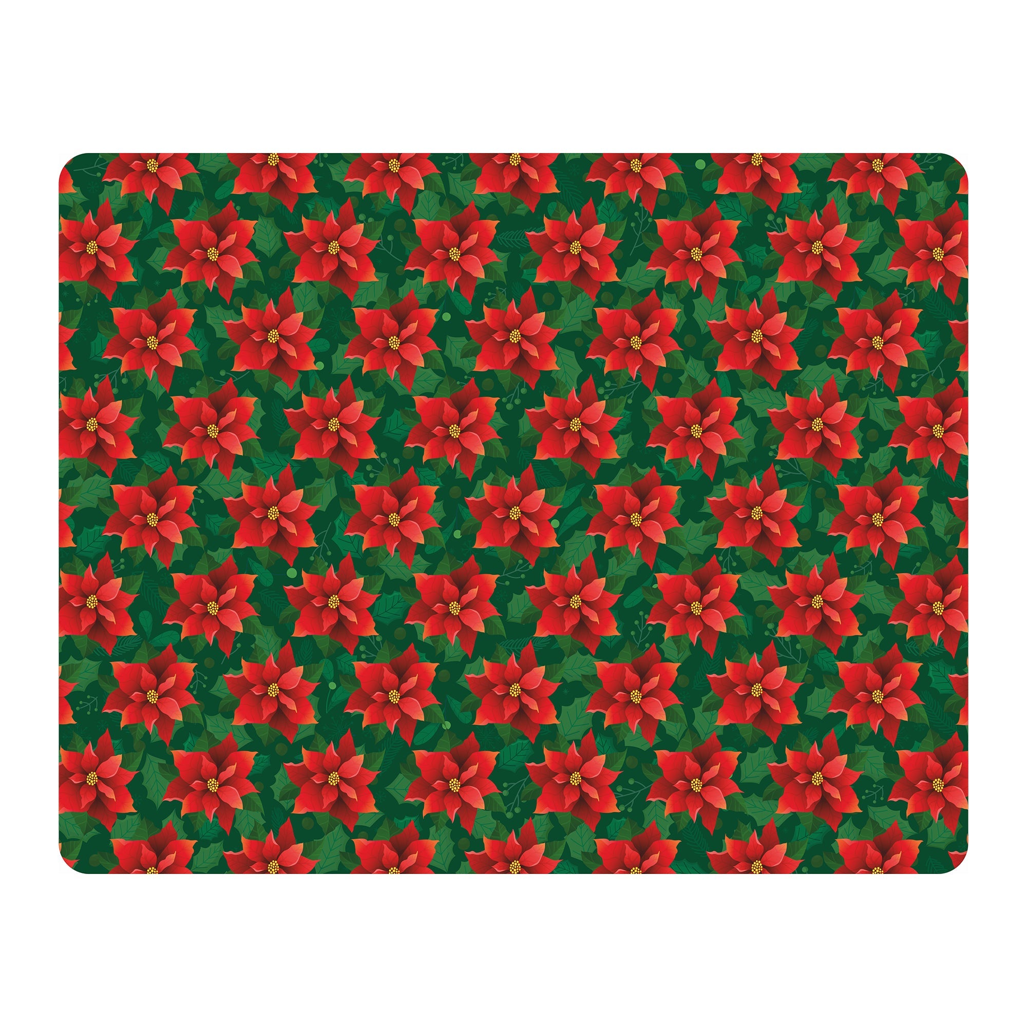 Foil Printed Christmas Placemat & Coaster Set - W12 x H15 inches,W4 x H4 inches, Poinsettia, 6pc