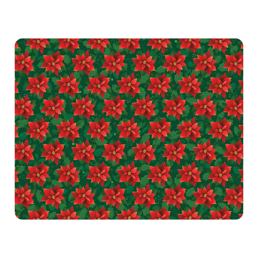 Foil Printed Christmas Placemat & Coaster Set - W12 x H15 inches,W4 x H4 inches, Poinsettia, 6pc