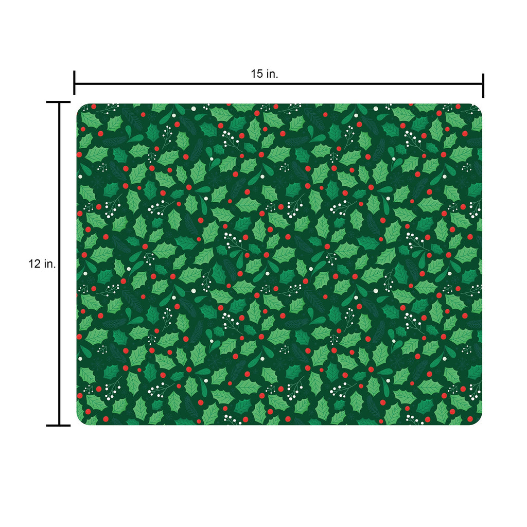 Foil Printed Christmas Placemat & Coaster Set - Holly Berries, W12 x H15 inches, W4 x H4 inches, 6pc each