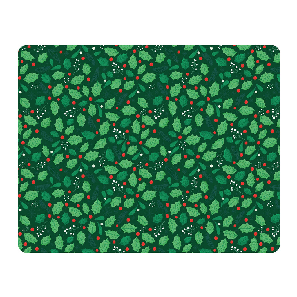 Foil Printed Christmas Placemat & Coaster Set - Holly Berries, W12 x H15 inches, W4 x H4 inches, 6pc each