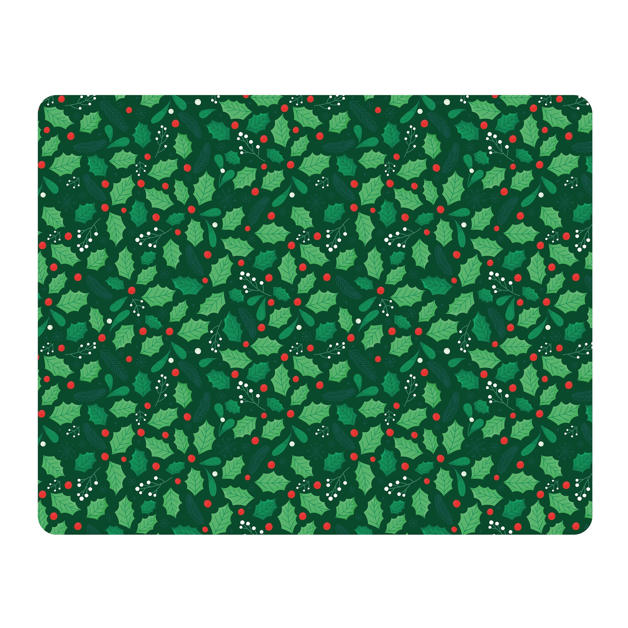 Foil Printed Christmas Placemat & Coaster Set - Holly Berries, W12 x H15 inches, W4 x H4 inches, 6pc each