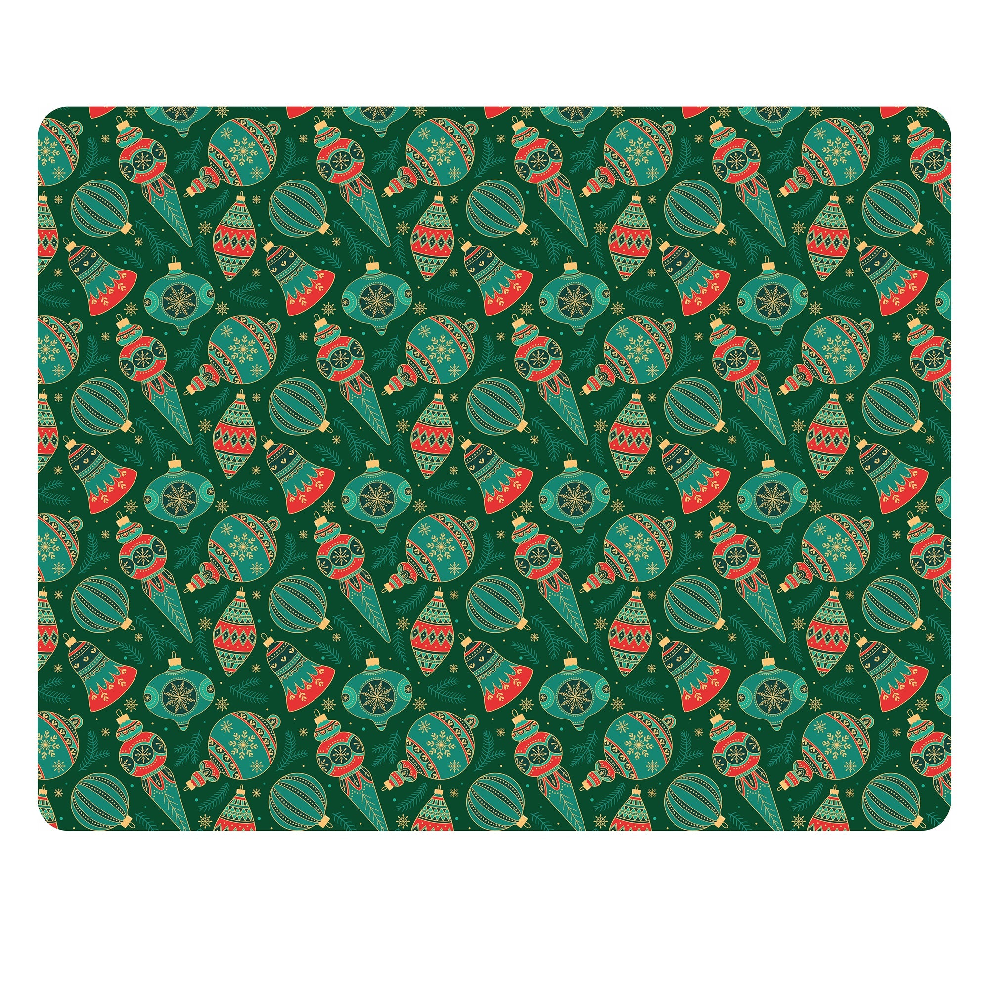 Foil Printed Christmas Placemat & Coaster Set - Christmas Ornaments, W12 x H15inches, W4 x H4inches,  6pc each