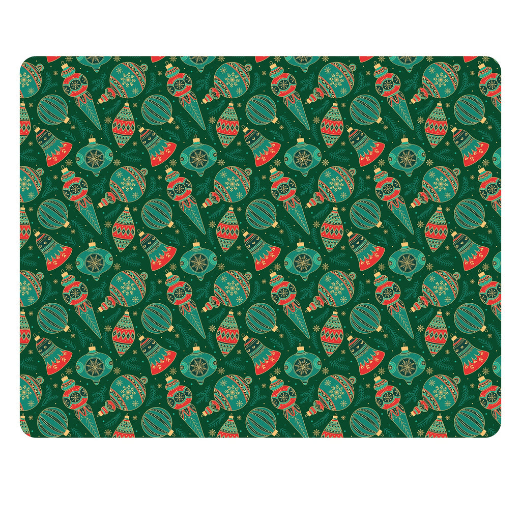 Foil Printed Christmas Placemat & Coaster Set - Christmas Ornaments, W12 x H15inches, W4 x H4inches,  6pc each