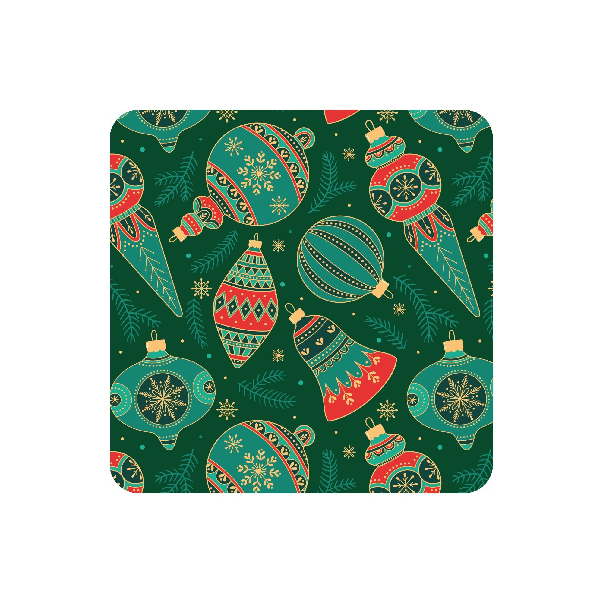 Foil Printed Christmas Placemat & Coaster Set - Christmas Ornaments, W12 x H15inches, W4 x H4inches,  6pc each