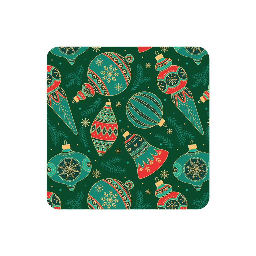 Foil Printed Christmas Placemat & Coaster Set - Christmas Ornaments, W12 x H15inches, W4 x H4inches,  6pc each