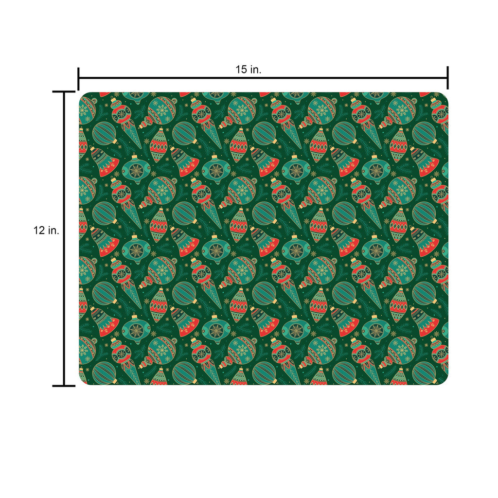 Foil Printed Christmas Placemat & Coaster Set - Christmas Ornaments, W12 x H15inches, W4 x H4inches,  6pc each