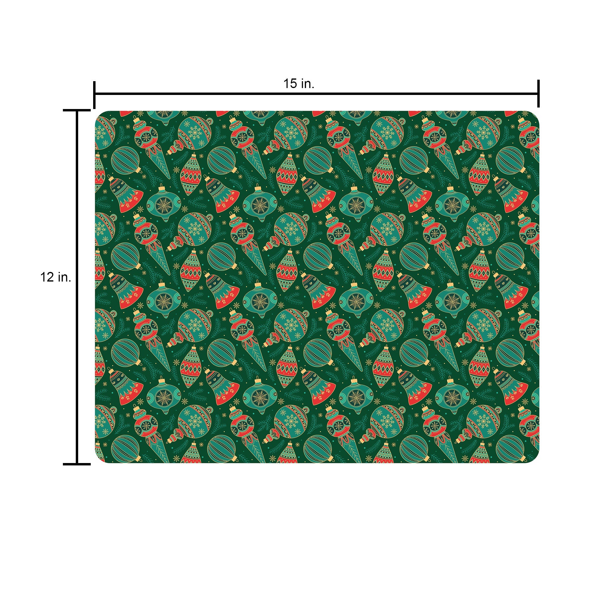 Foil Printed Christmas Placemat & Coaster Set - Christmas Ornaments, W12 x H15inches, W4 x H4inches,  6pc each