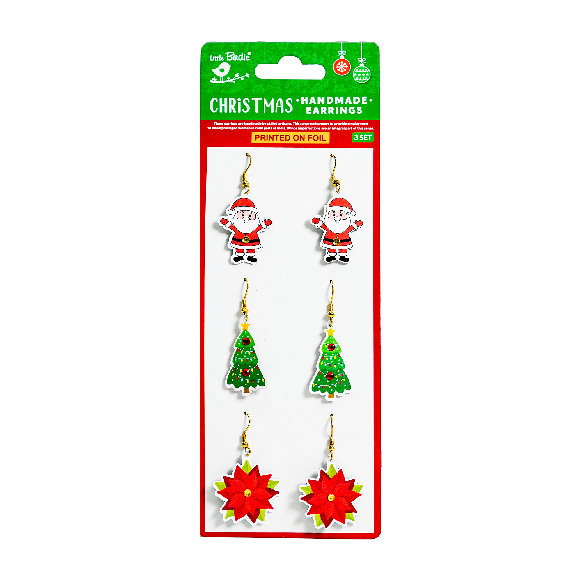 Handmade Christmas Earrings - Joyful Season, 3 Pairs
