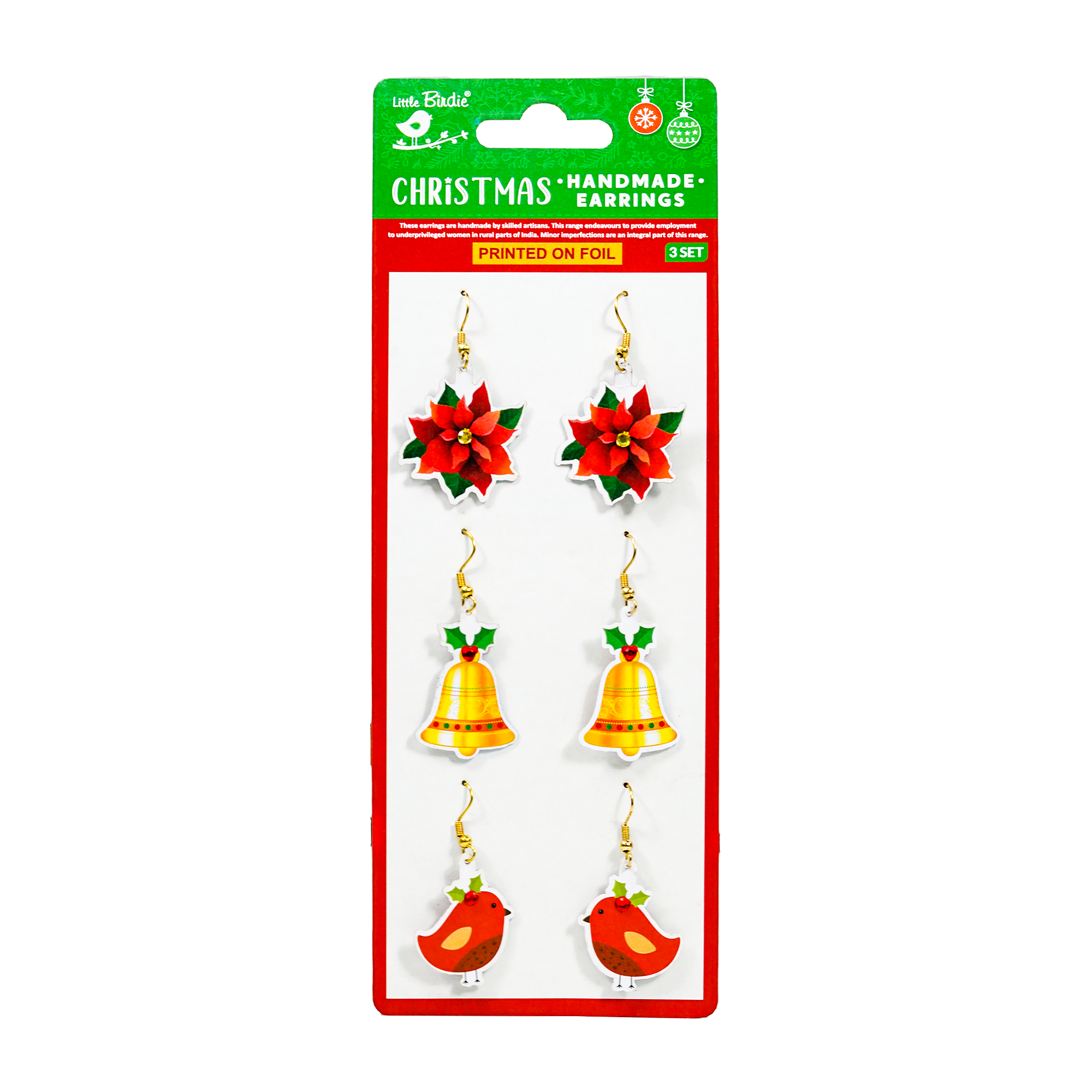 Christmas handmade Earrings - Merry Bells, 3Pairs