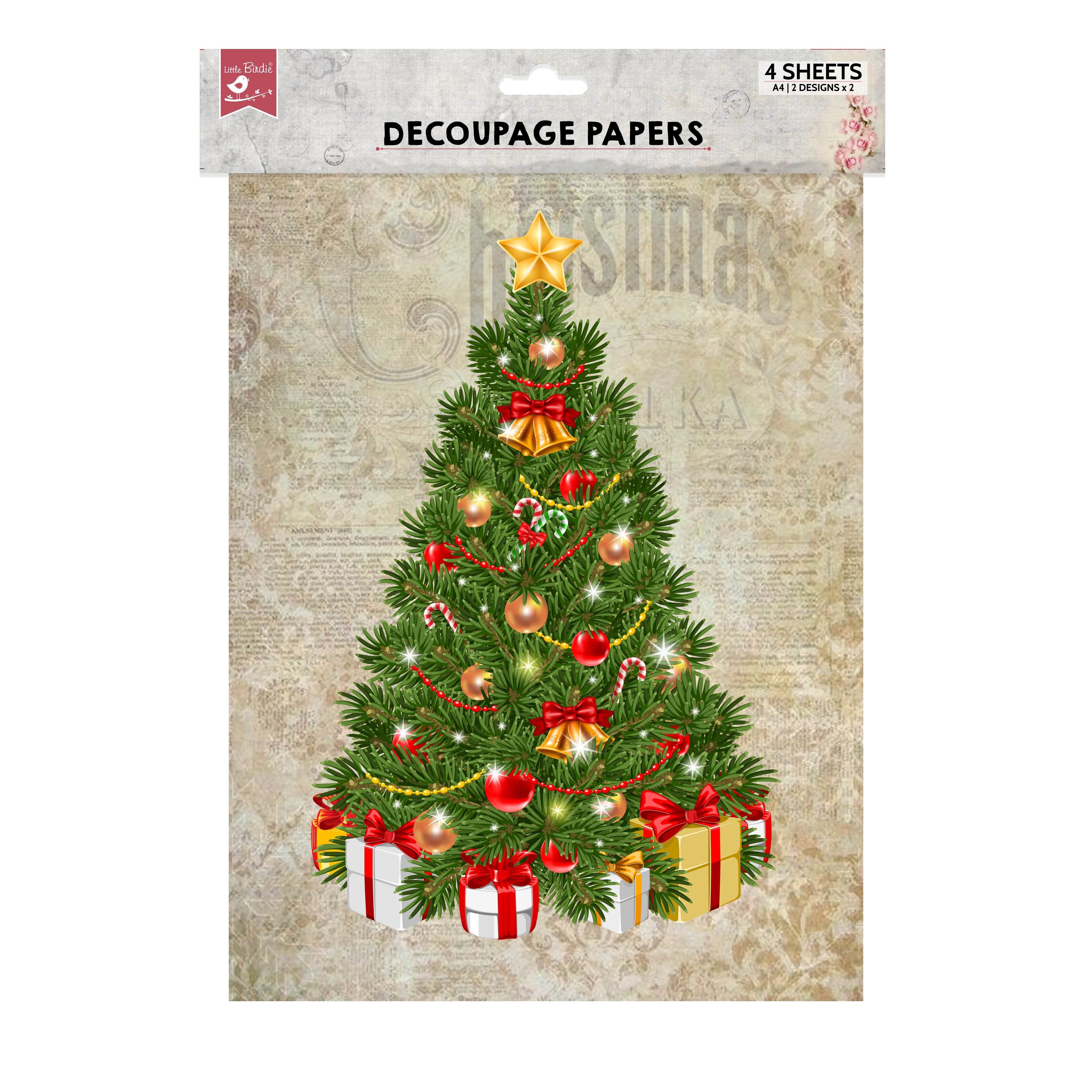 Decoupage Paper Joyful Christmas A4 2 Designs 4Sheets