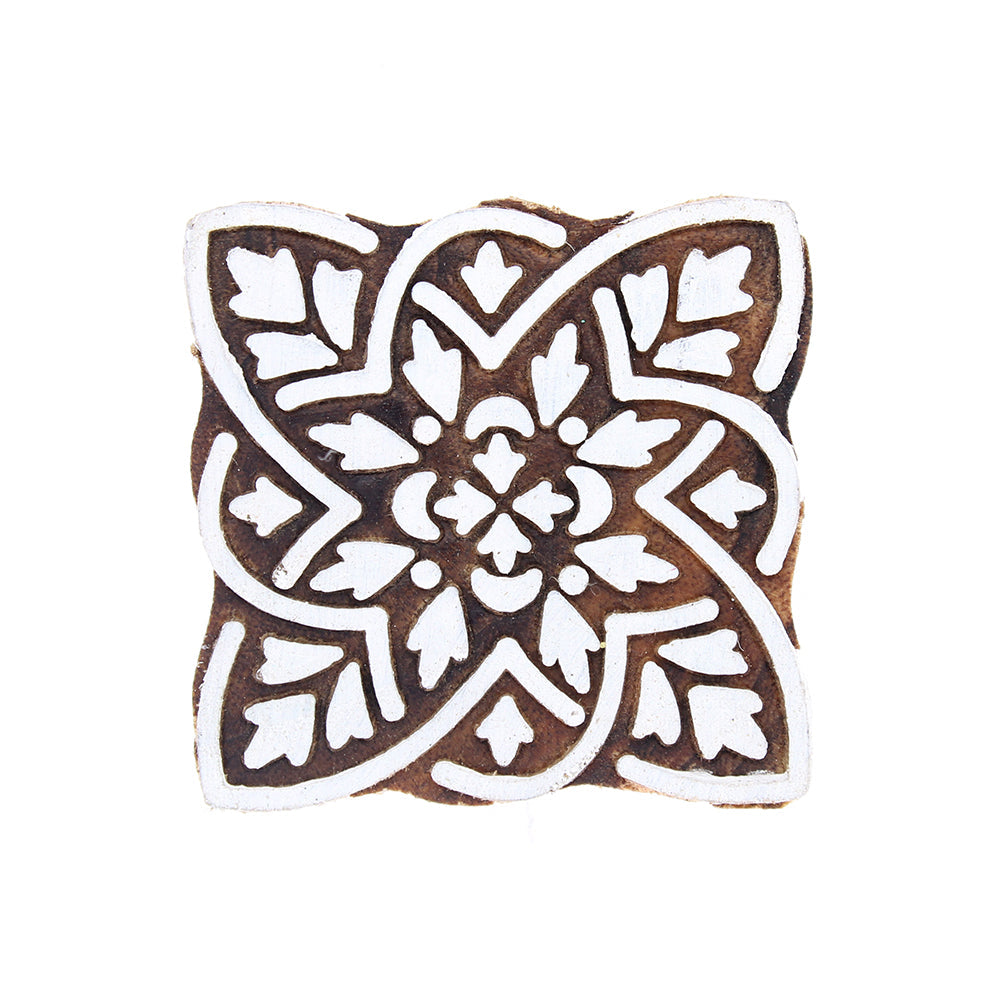Hand Carved Wooden Printing Block Quatrefoil Flower 1pc