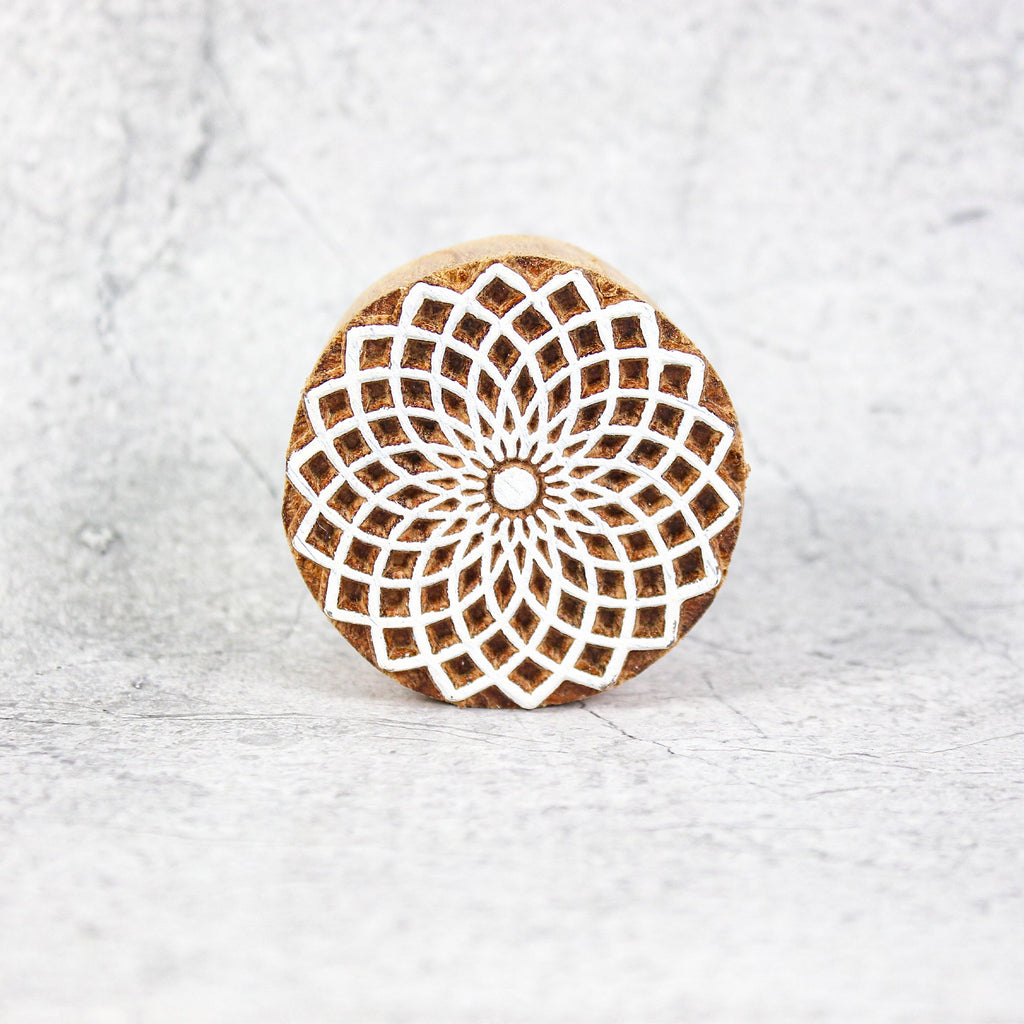 Hand Carved Wooden Printing Block Daisy Mandala W 2inch X L 2inch 1pc