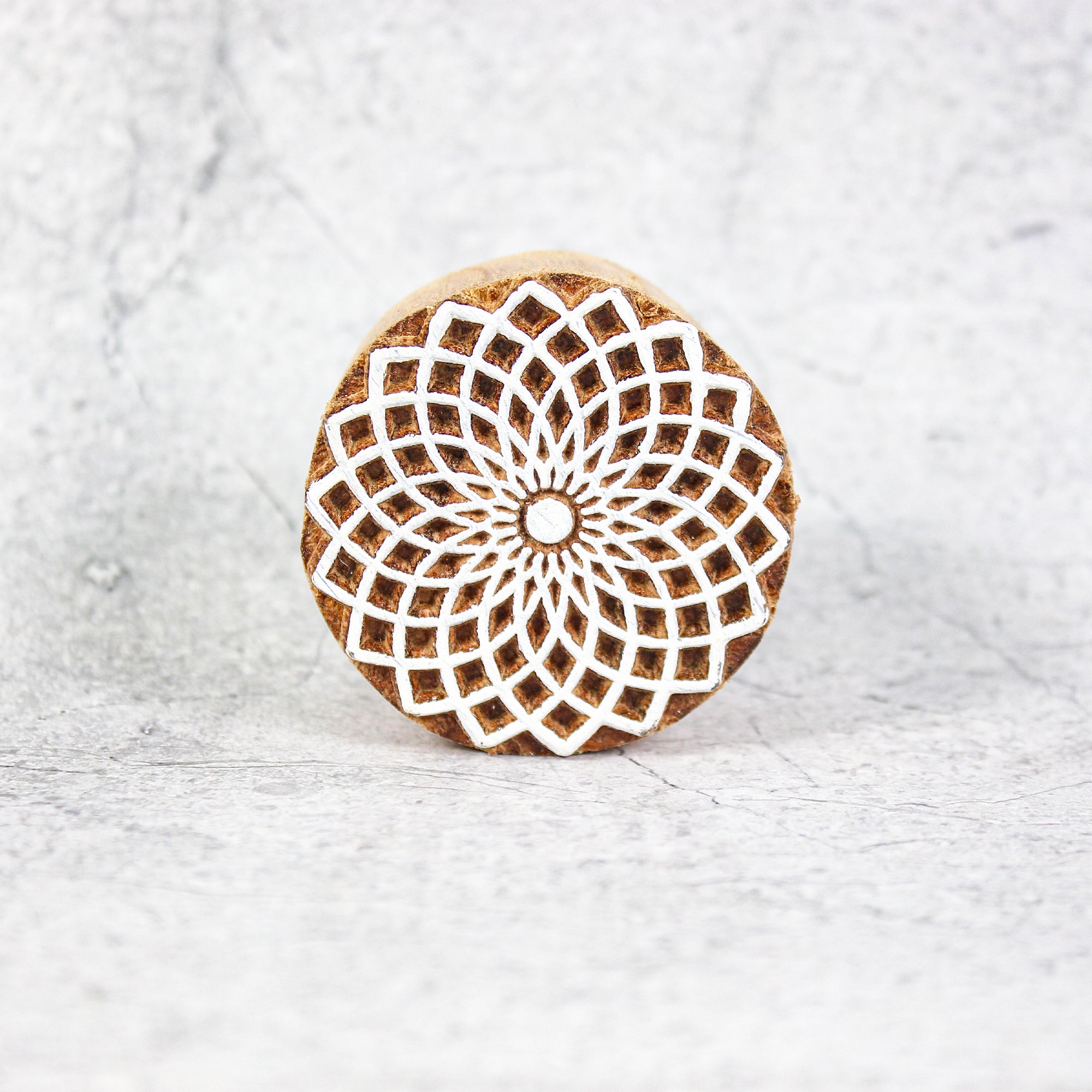 Hand Carved Wooden Printing Block Daisy Mandala W 2inch X L 2inch 1pc