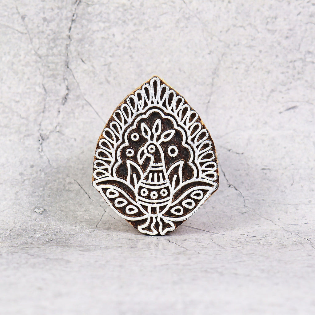 Hand Carved Wooden Printing Block Pretty Peacock W 2inch X L 2.5inch 1pc