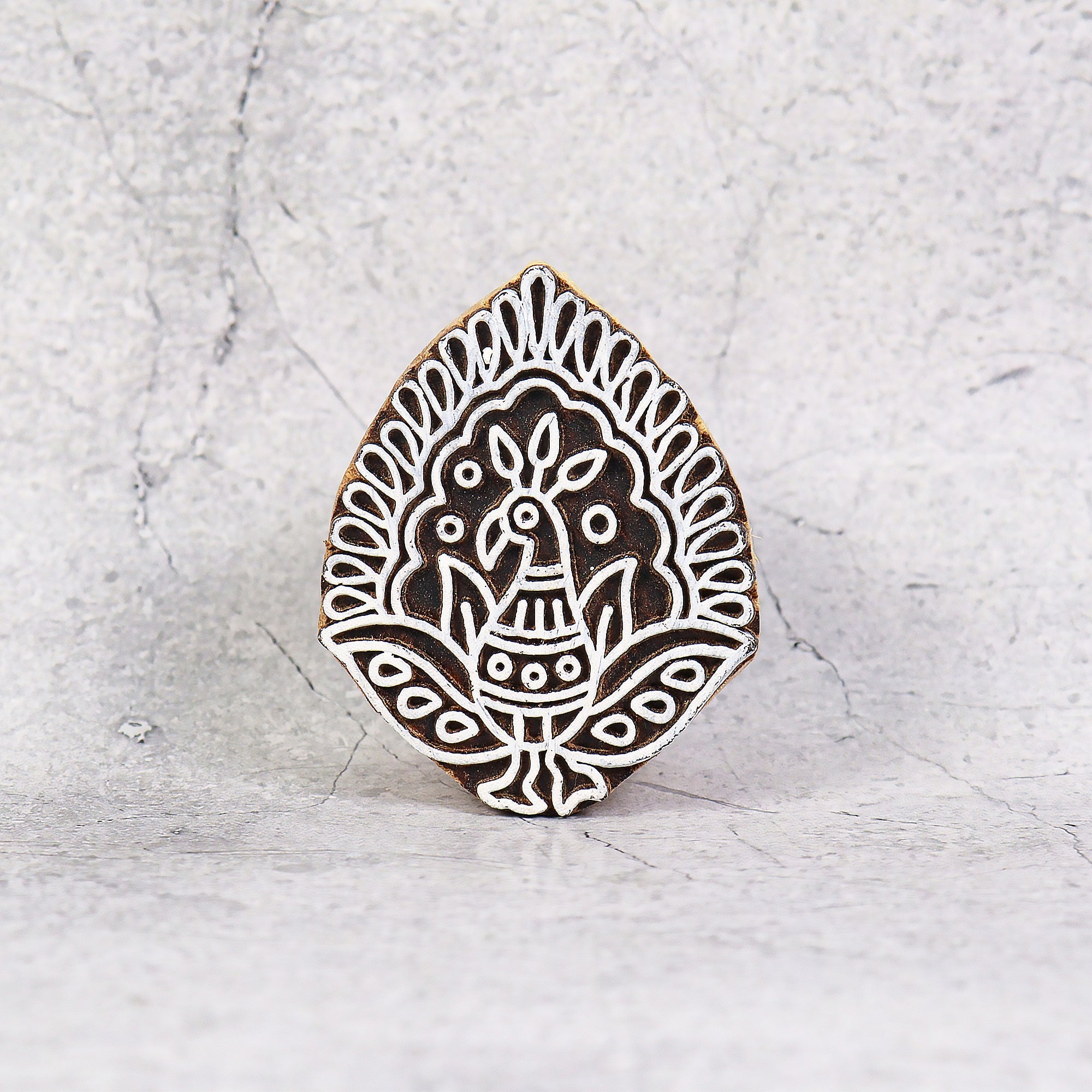 Hand Carved Wooden Printing Block Pretty Peacock W 2inch X L 2.5inch 1pc