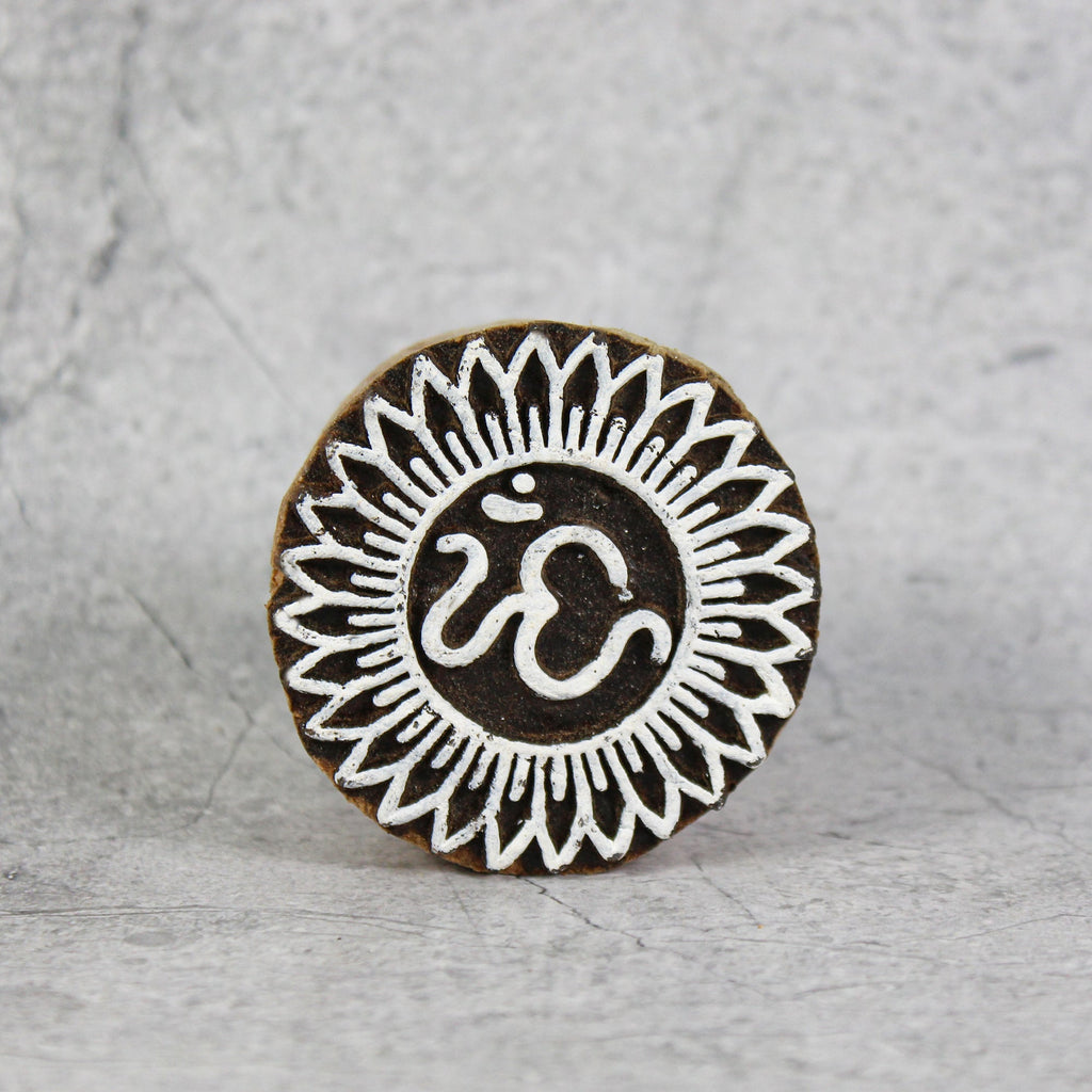 Hand Carved Wooden Printing Block Om On Sun W 2inch X L 2inch 1pc
