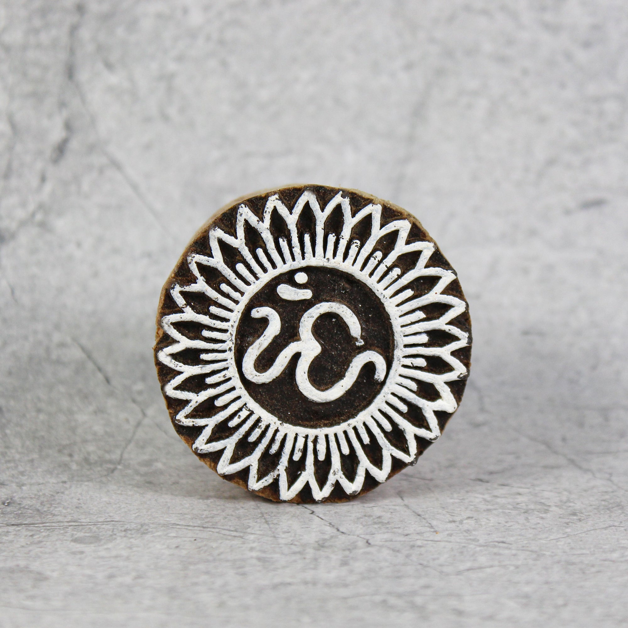 Hand Carved Wooden Printing Block Om On Sun W 2inch X L 2inch 1pc