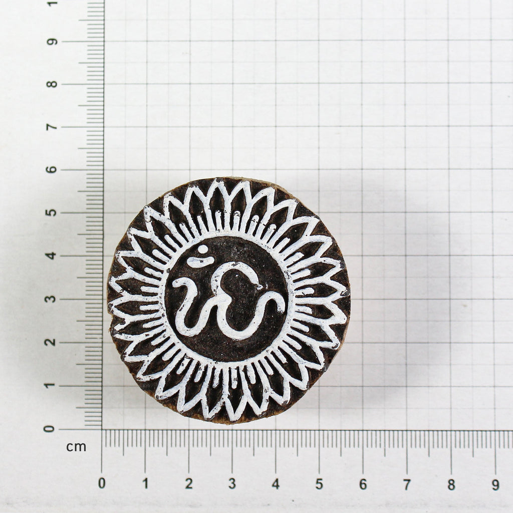 Hand Carved Wooden Printing Block Om On Sun W 2inch X L 2inch 1pc