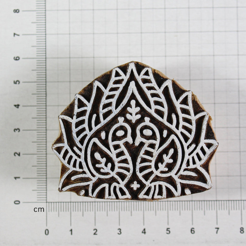 Hand Carved Wooden Printing Block Peacock Duo W 2.5inch X L 2inch 1pc