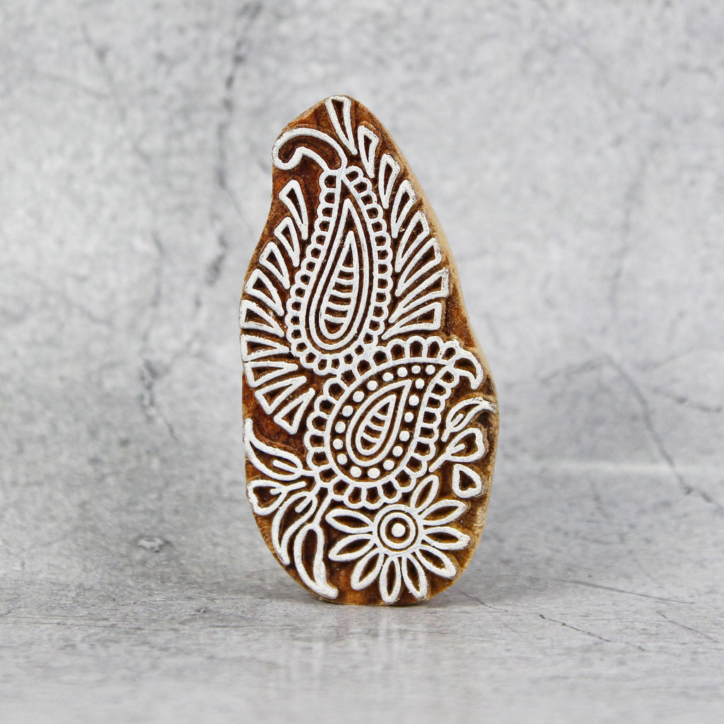 Hand Carved Wooden Printing Block Paisley Duet W 1.25inch X L 2.75inch 1pc