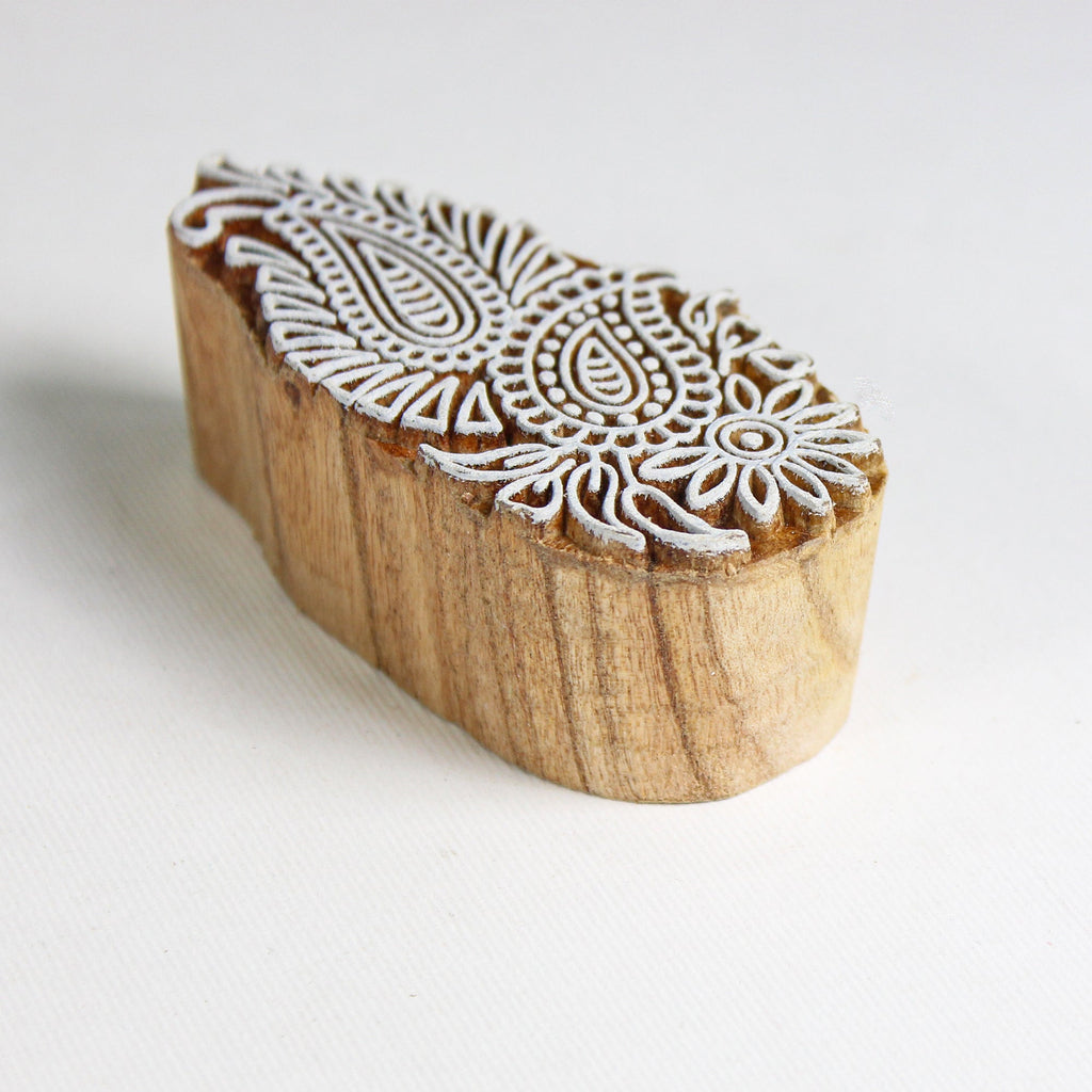 Hand Carved Wooden Printing Block Paisley Duet W 1.25inch X L 2.75inch 1pc