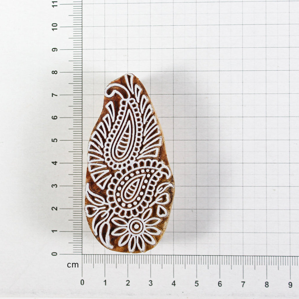 Hand Carved Wooden Printing Block Paisley Duet W 1.25inch X L 2.75inch 1pc
