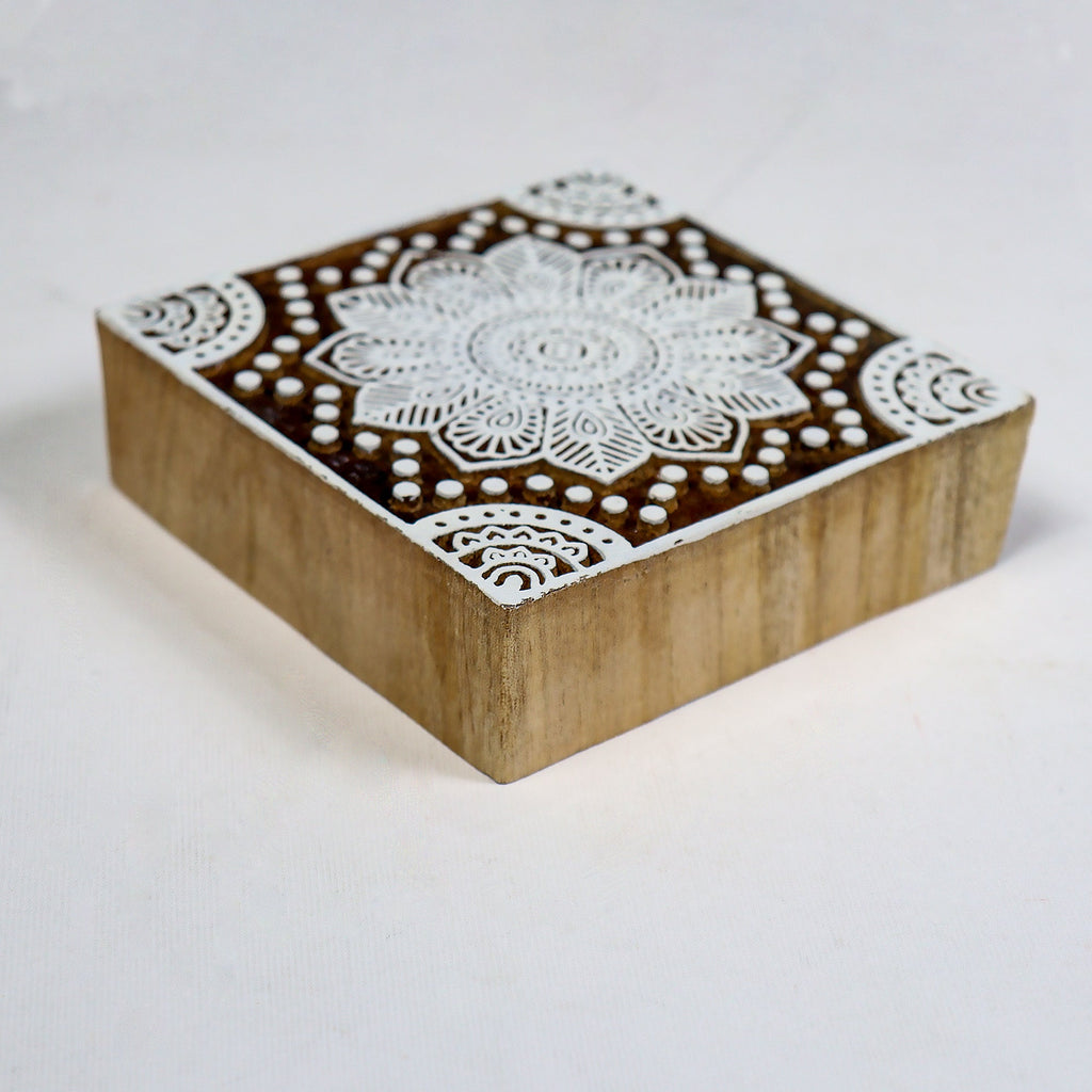 Hand Carved Wooden Printing Block Delicate Mandala W 4inch X L 4inch 1pc
