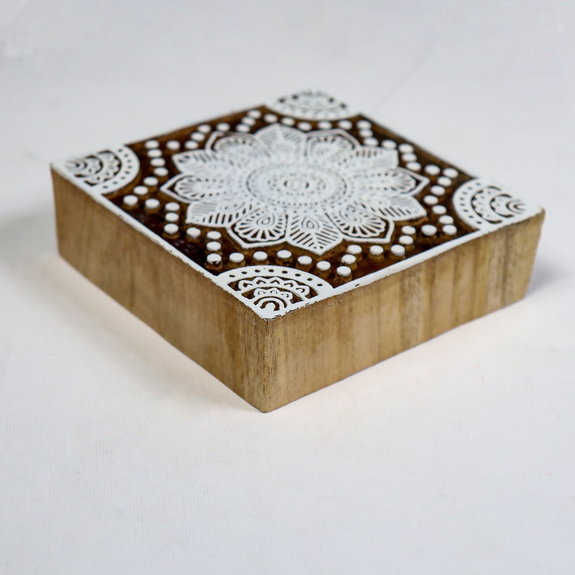 Hand Carved Wooden Printing Block Delicate Mandala W 4inch X L 4inch 1pc