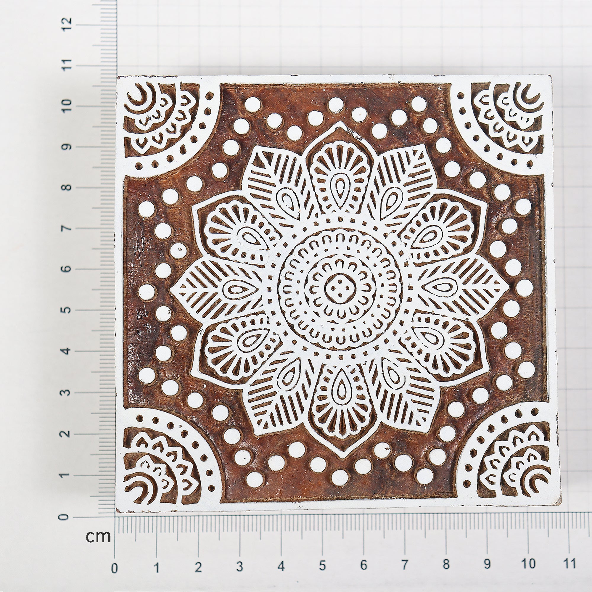 Hand Carved Wooden Printing Block Delicate Mandala W 4inch X L 4inch 1pc