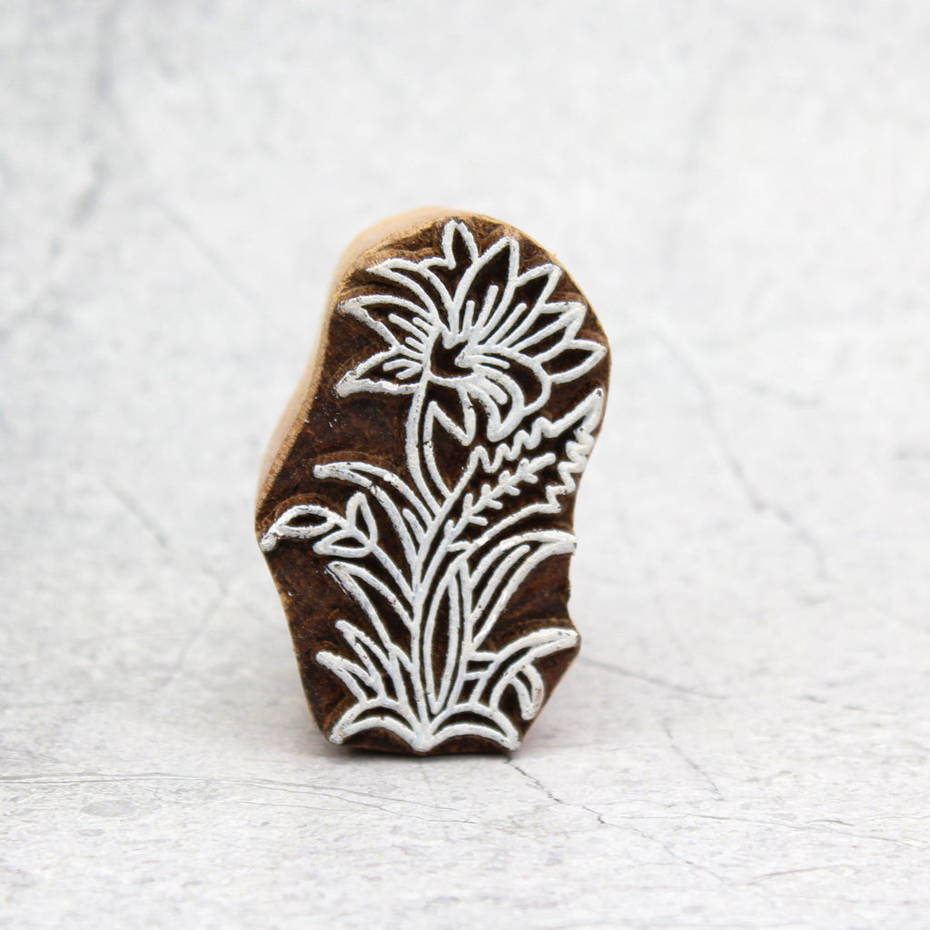 Hand Carved Wooden Printing Block Lily Bloom W 1inch X L 2inch 1pc