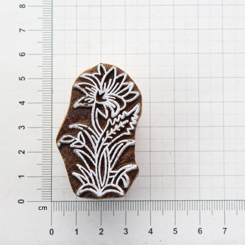 Hand Carved Wooden Printing Block Lily Bloom W 1inch X L 2inch 1pc