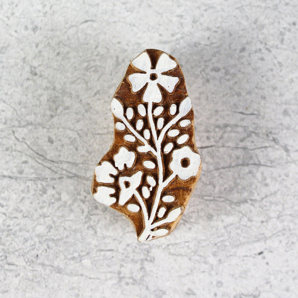 Hand Carved Wooden Printing Block Meadow Blooms W 1inch X L 2inch 1pc