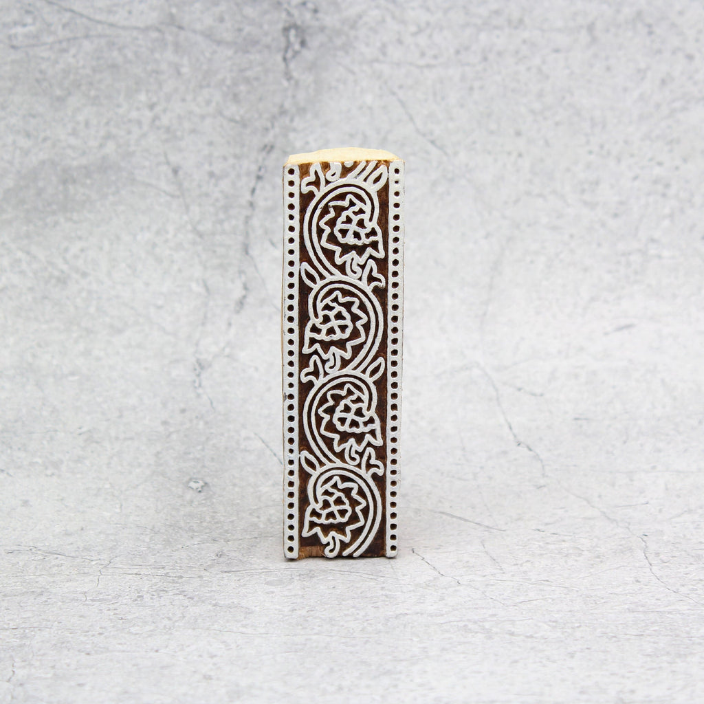 Hand Carved Wooden Printing Block Blooming Wine Border W 1inch X L 4inch 1pc