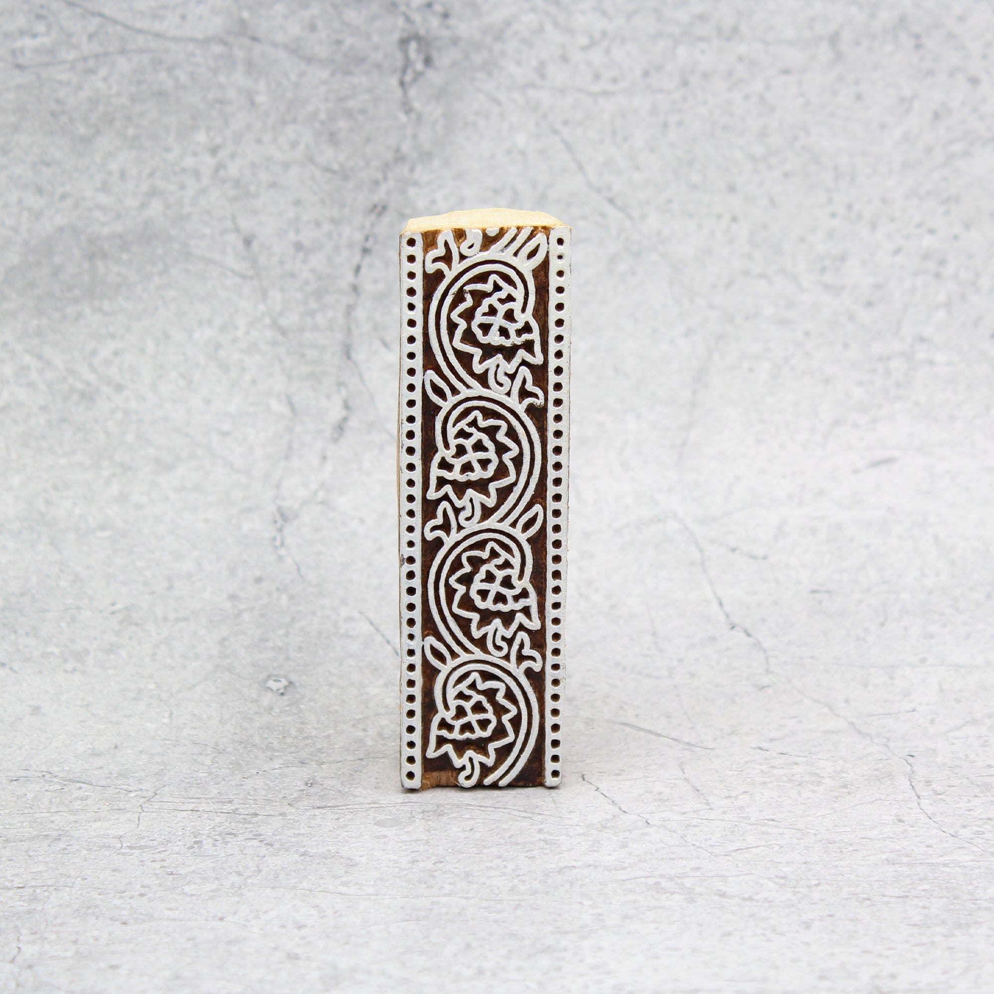 Hand Carved Wooden Printing Block Blooming Wine Border W 1inch X L 4inch 1pc