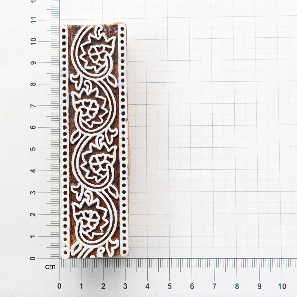 Hand Carved Wooden Printing Block Blooming Wine Border W 1inch X L 4inch 1pc