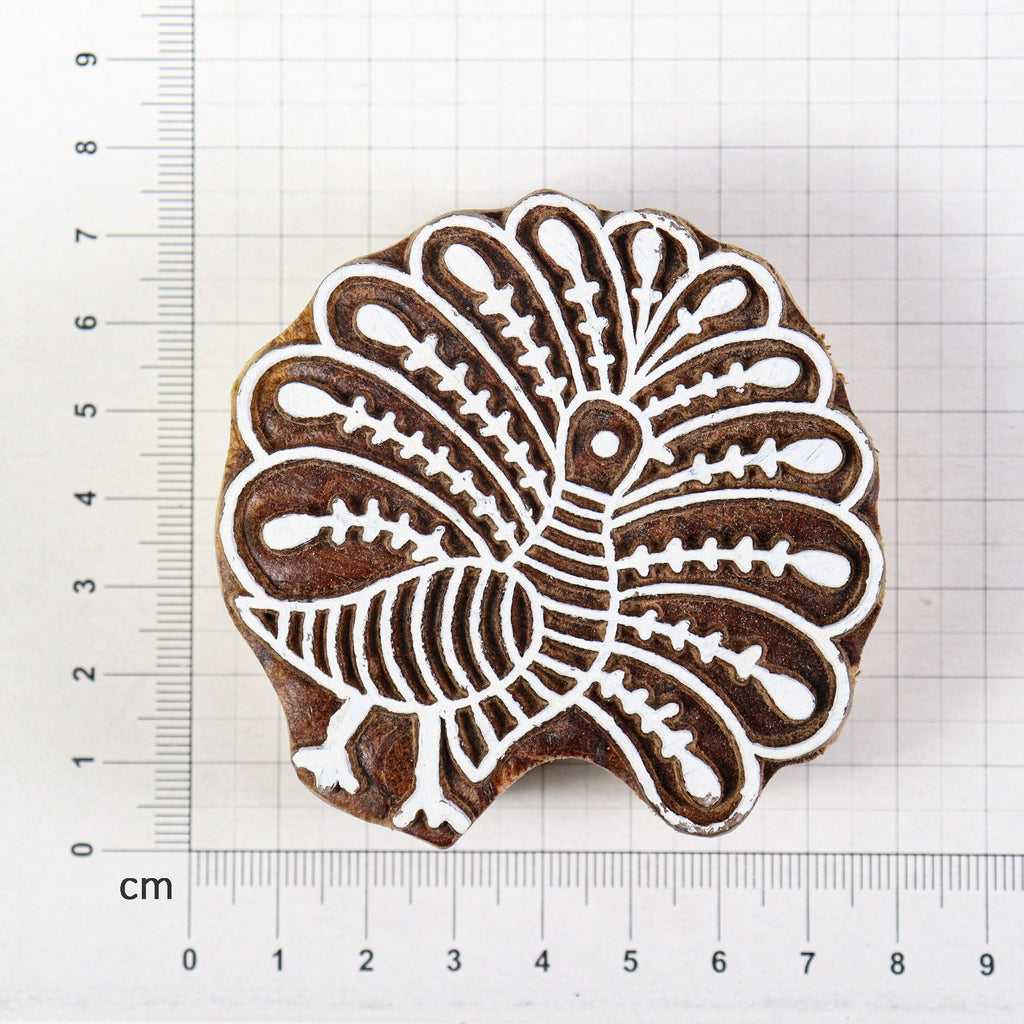 Hand Carved Wooden Printing Block Wild Peacock W 2.5inch X L 2.7inch 1pc