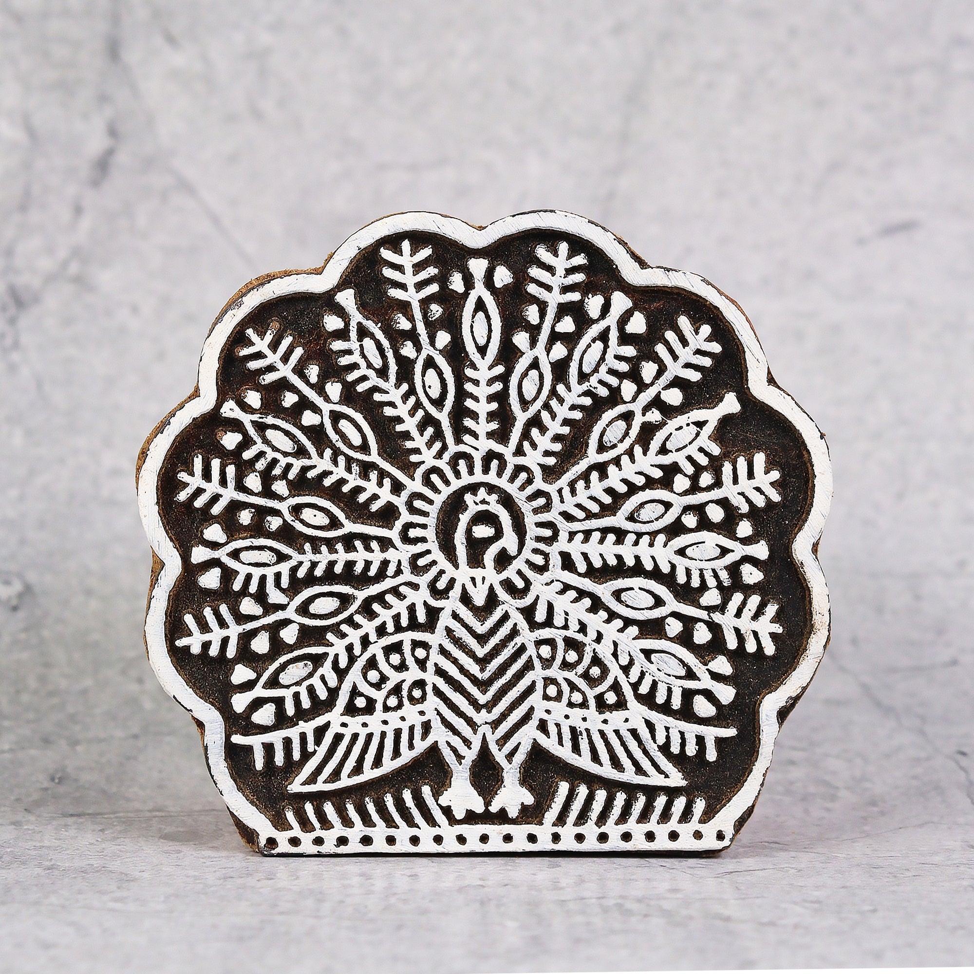 Hand Carved Wooden Printing Block Dancing Peacock W 2.75inch X L 2.75inch 1pc