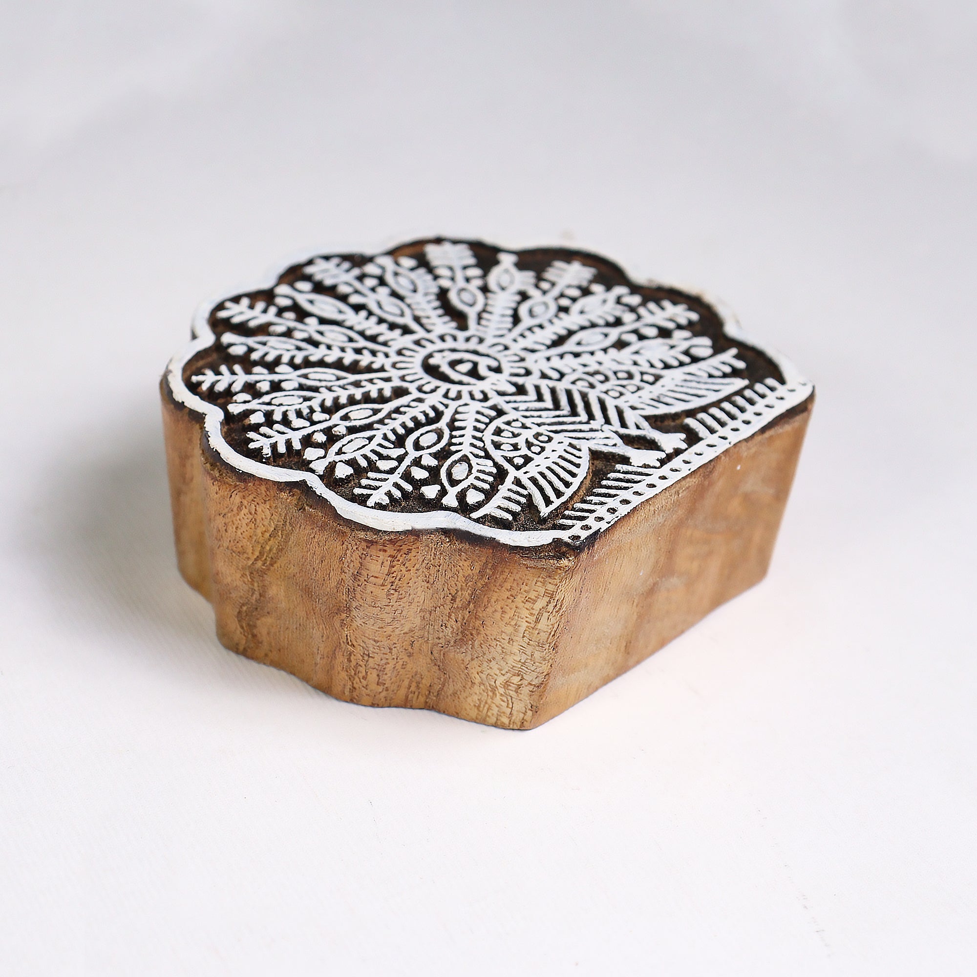 Hand Carved Wooden Printing Block Dancing Peacock W 2.75inch X L 2.75inch 1pc