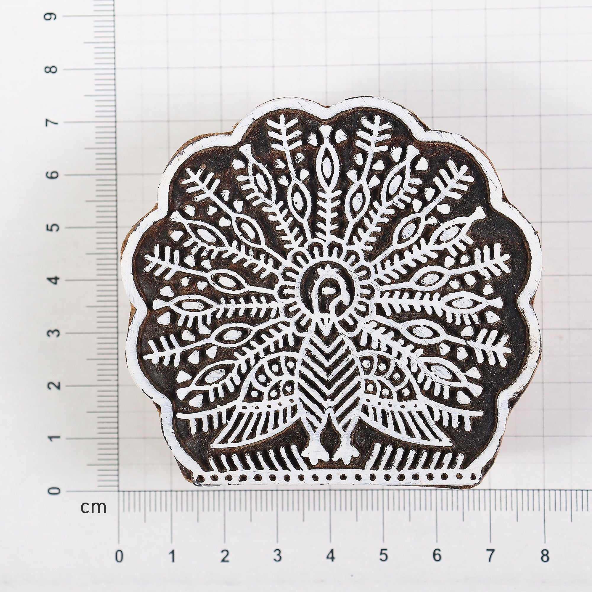Hand Carved Wooden Printing Block Dancing Peacock W 2.75inch X L 2.75inch 1pc