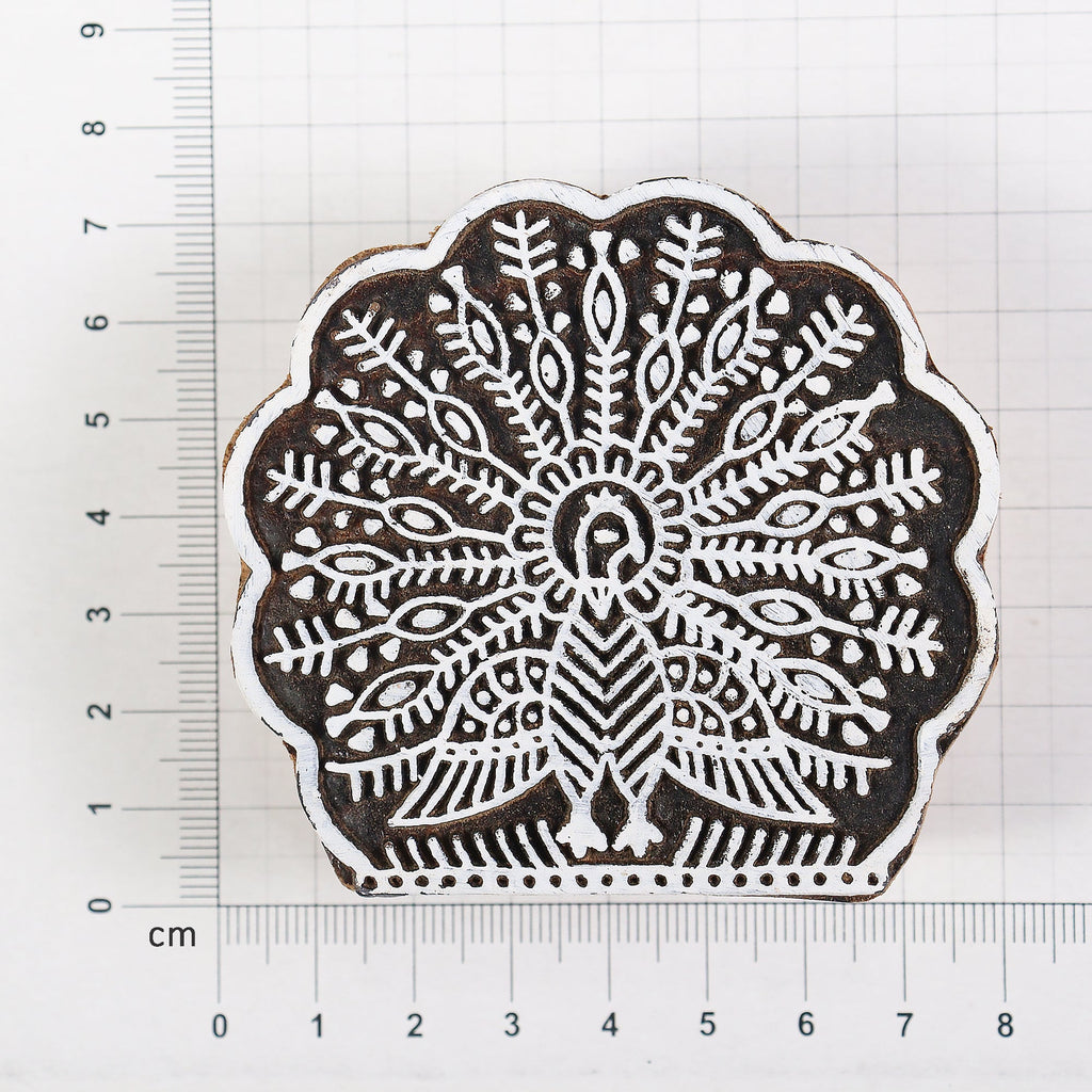 Hand Carved Wooden Printing Block Dancing Peacock W 2.75inch X L 2.75inch 1pc